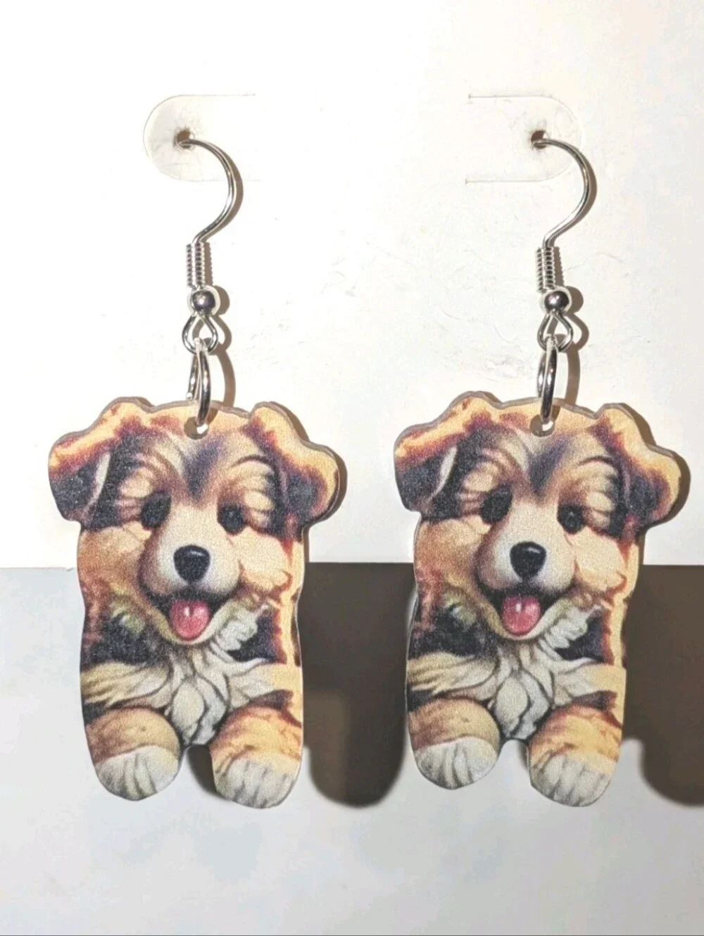 Hand Crafted Brown and Cream Puppy Dangle Earrings
